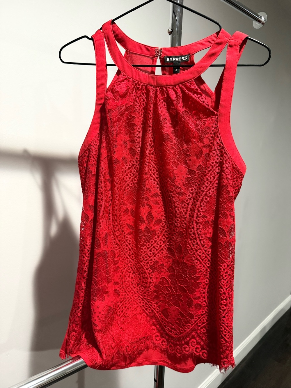 Express Women's Red Lace Halter Tank Top